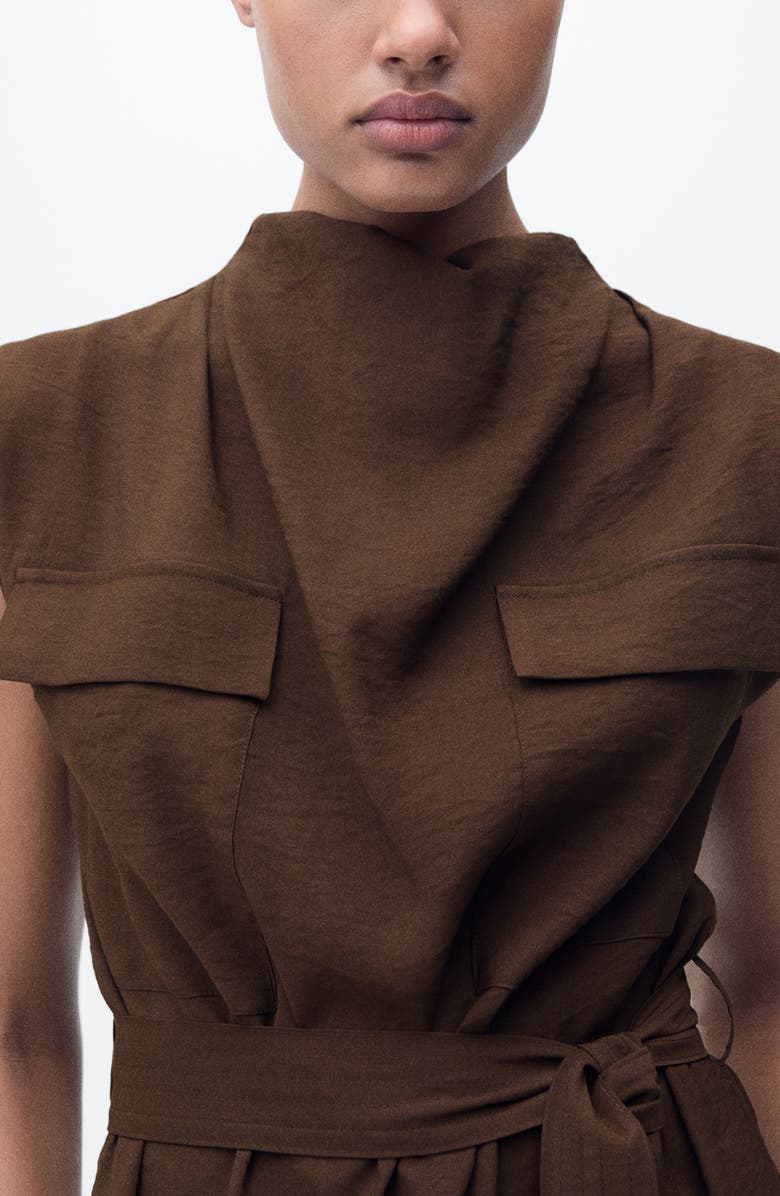 MANGO Drape Tie Belt Sleeveless Top, Alternate, color, Chocolate