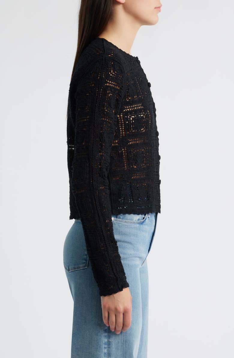 FRAME Cotton Crochet Cardigan, Alternate, color, Black