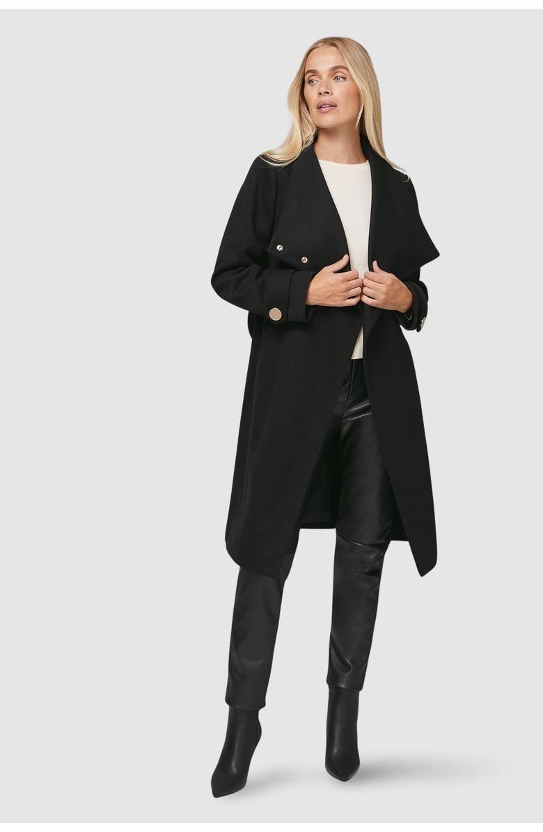 Wallis Petite Funnel Neck Tie Belt Coat, Main, color, Black