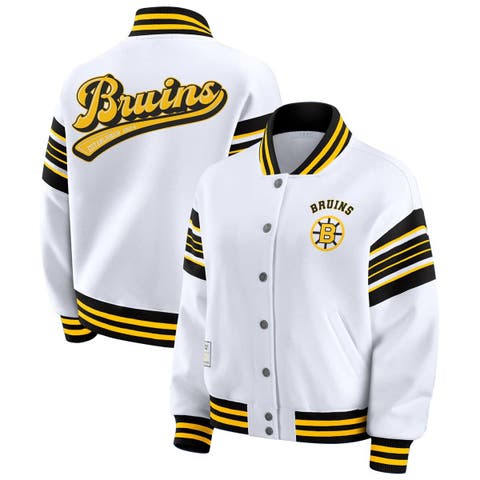 Women's WEAR by Erin Andrews White/Gold Boston Bruins Full-Snap Fleece Sweatshirt Jacket