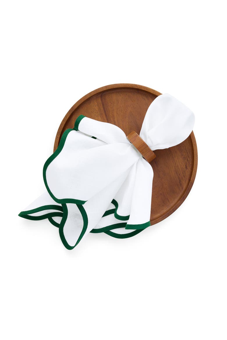 Linen Dinner Napkins Set of 4, 20 Inch Round - Giselle Scallop Edge, Alternate, color, Christmas Green and White