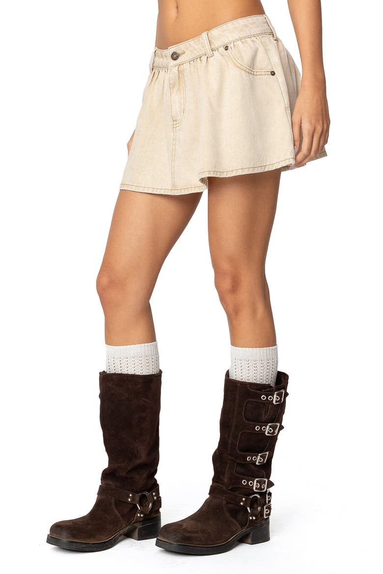 Peyton Flare Denim Miniskirt, Alternate, color, BEIGE