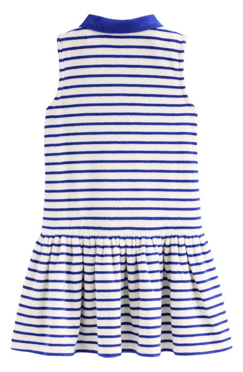 Mini Boden Kids' Stripe Terry Cloth Polo Dress In Starboard Navy/ivory Stripe