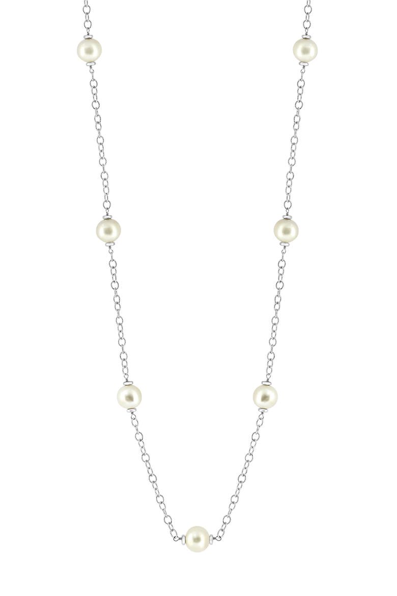 Freshwater Pearl Station Necklace, Main, color, WHITE