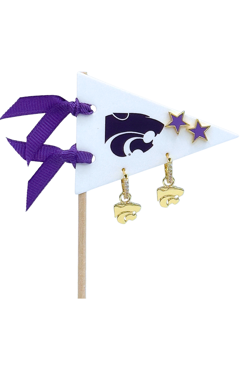 Kansas State University Pennant Pair Earring Set, Main, color, Yellow Gold