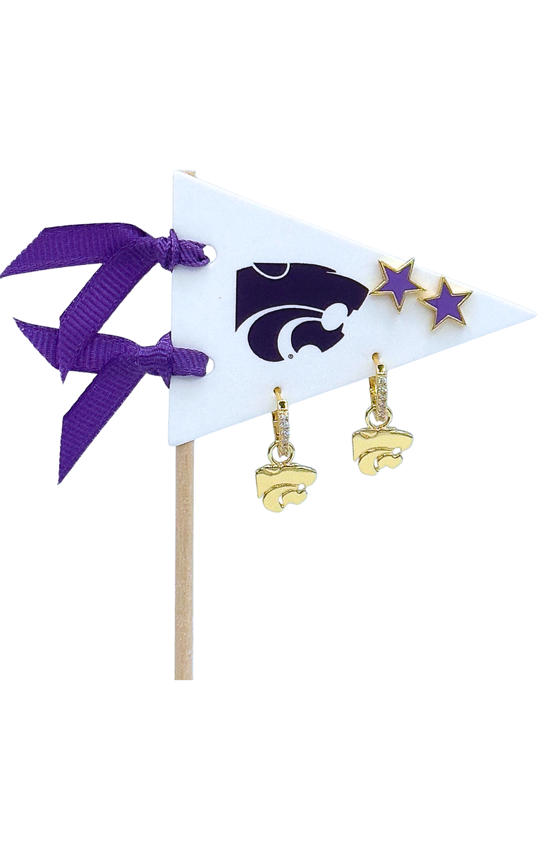 Color Shout Kansas State University Pennant Pair Earring Set, Main, color, Yellow Gold