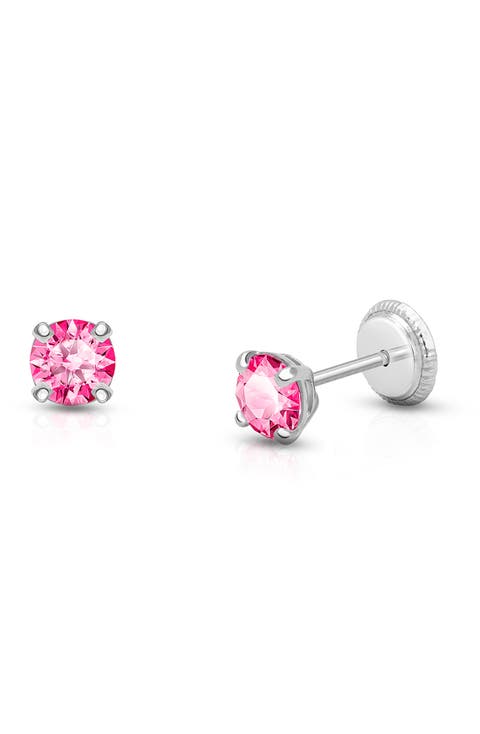 14K Gold 4mm Crystal Birthstone Studs Screw Back Earrings
