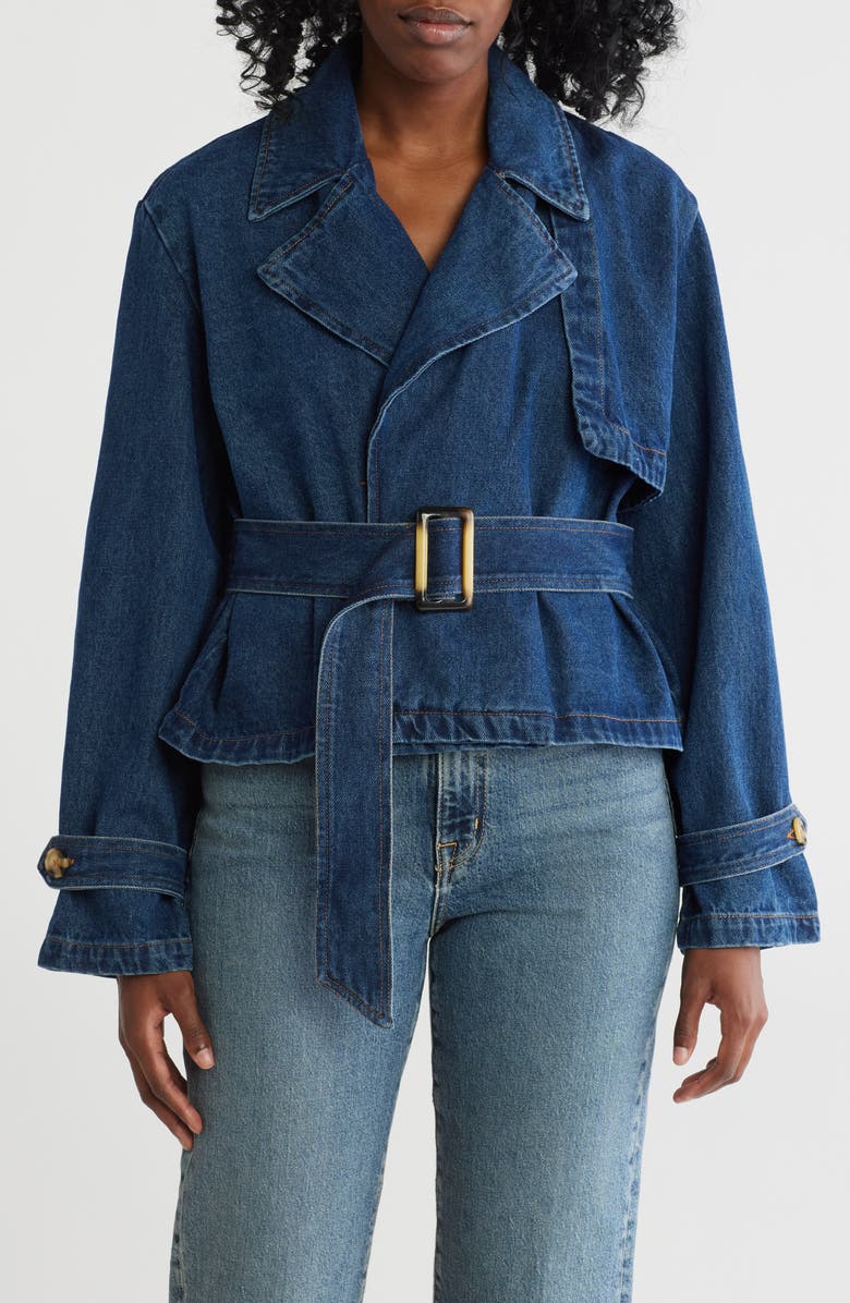 Steve Madden Belted Crop Trench Denim Jacket, Main, color,