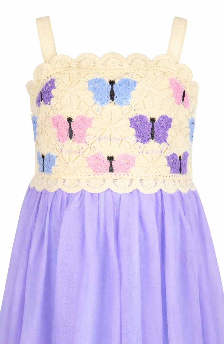 Zunie Kids' Butterfly Crochet Dress, Alternate, color, Ivory/ Lilac