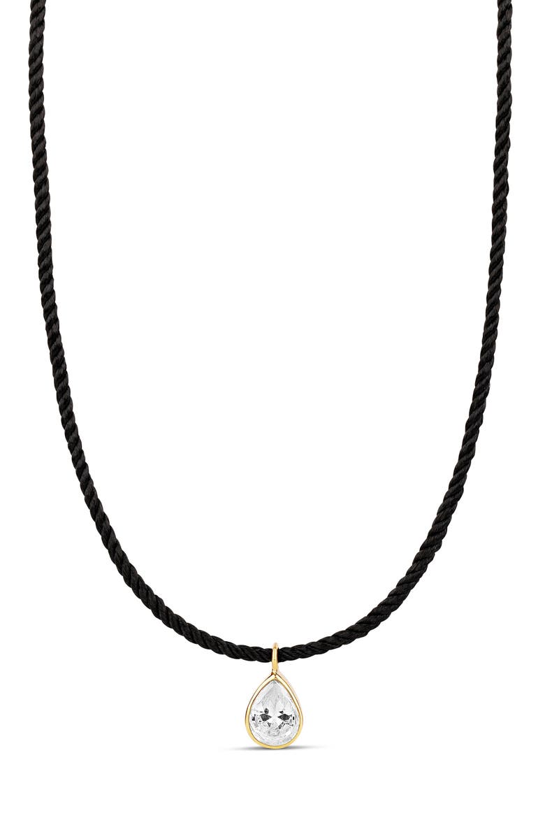 Cubic Zirconia Teardrop Pendant Necklace, Main, color, BLACK GOLD