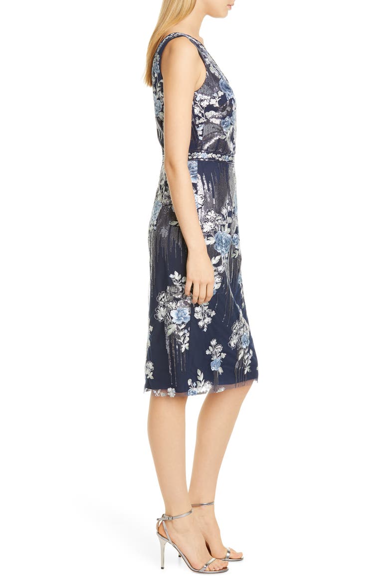 Sequin Floral Embroidered Tulle Cocktail Dress, Alternate, color, NAVY