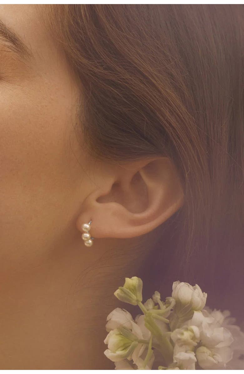 Bearfruit Jewelry Sterling Silver 18k Gold Plated Triple Pearl Earrings Holiday Gift Idea, Alternate, color, Silver