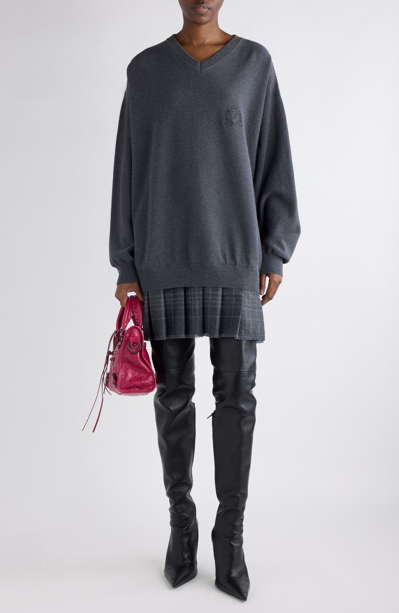 Balenciaga Long Sleeve Layered Sweater Dress, Alternate, color, 1167 Heather Grey