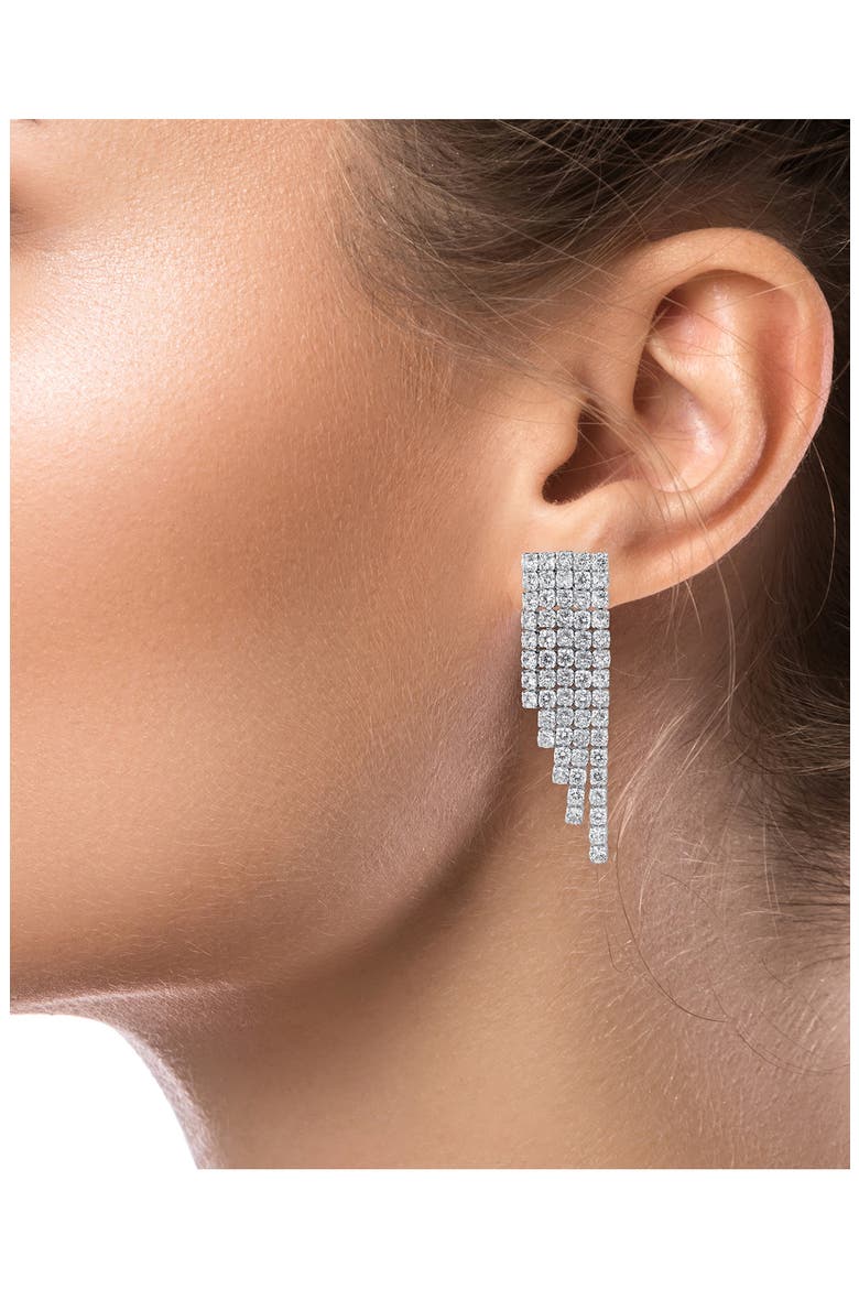 Cubic Zirconia Fringe Earrings, Alternate, color, RHODIUM PLATED