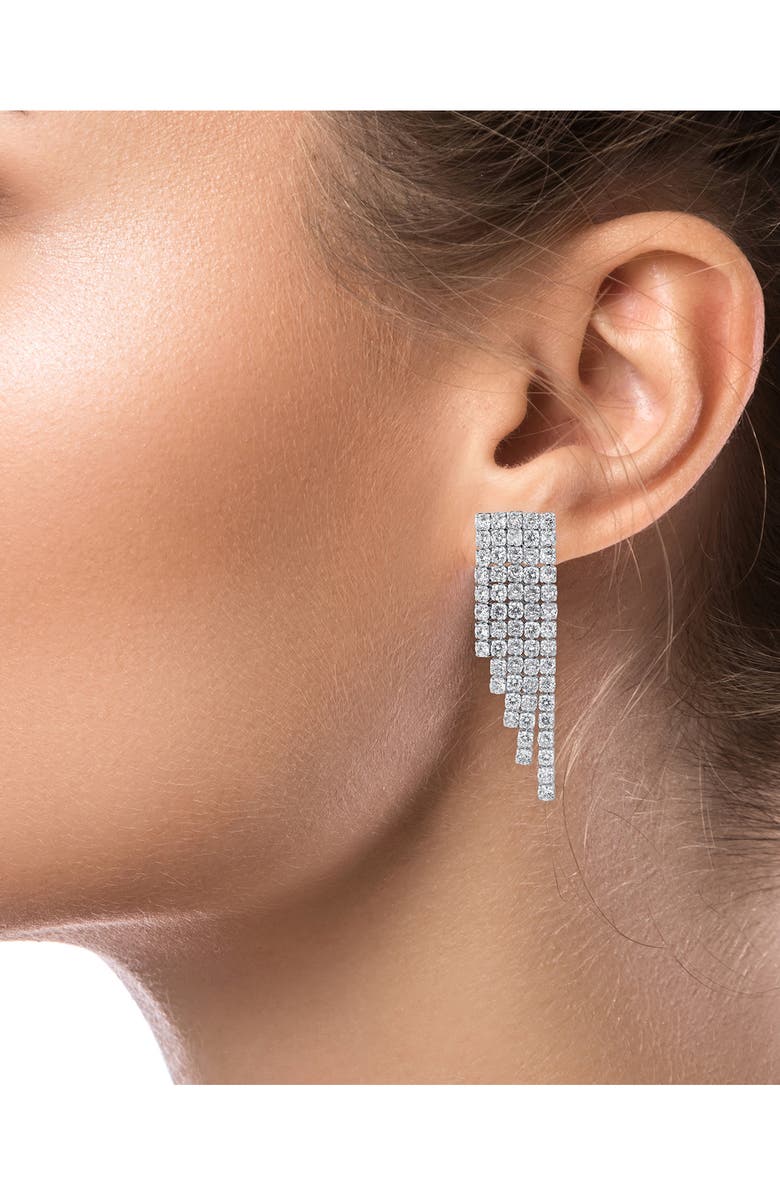 CZ by Kenneth Jay Lane Cubic Zirconia Fringe Earrings, Alternate, color, Rhodium Plated