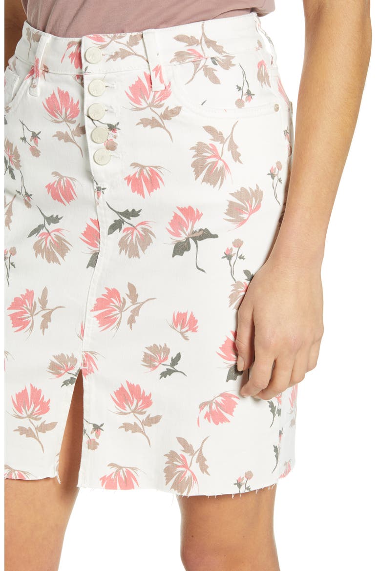 Denim Button Fly Skirt, Alternate, color, WHITE BOTANICAL GARDEN