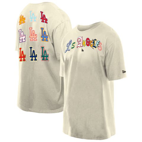 Men's New Era  Cream Los Angeles Dodgers Ransom Note Oversized T-Shirt