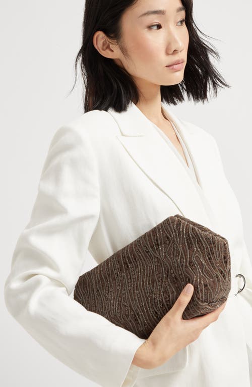 Brunello Cucinelli Cotton-linen Embellished Cross-body Bag In Coffee