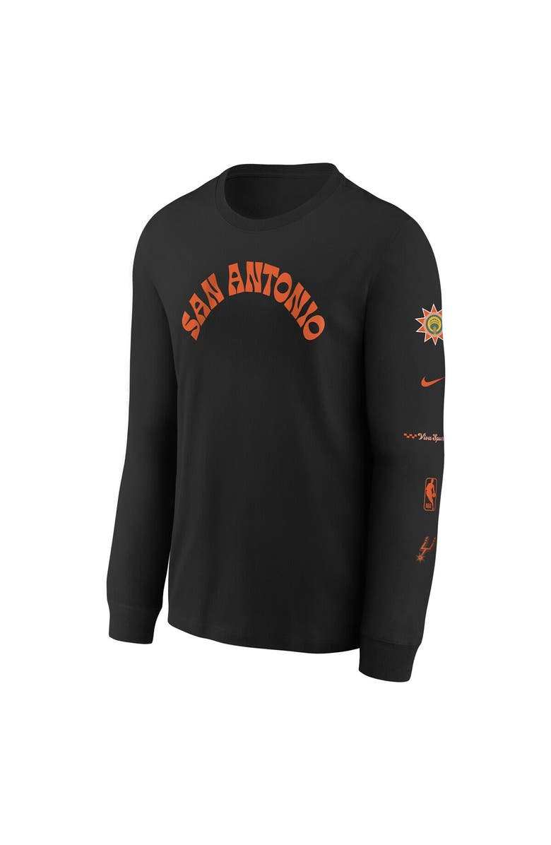 Nike Youth Nike Black San Antonio Spurs 2023/24 City Edition Max90 Long Sleeve T-Shirt, Alternate, color, 
