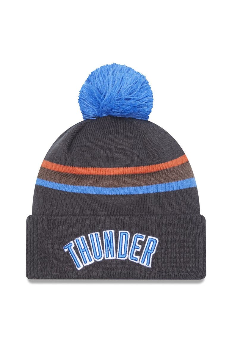 Men's New Era  Gray Oklahoma City Thunder 2022/23 City Edition Official Cuffed Pom Knit Hat, Main, color, Gray