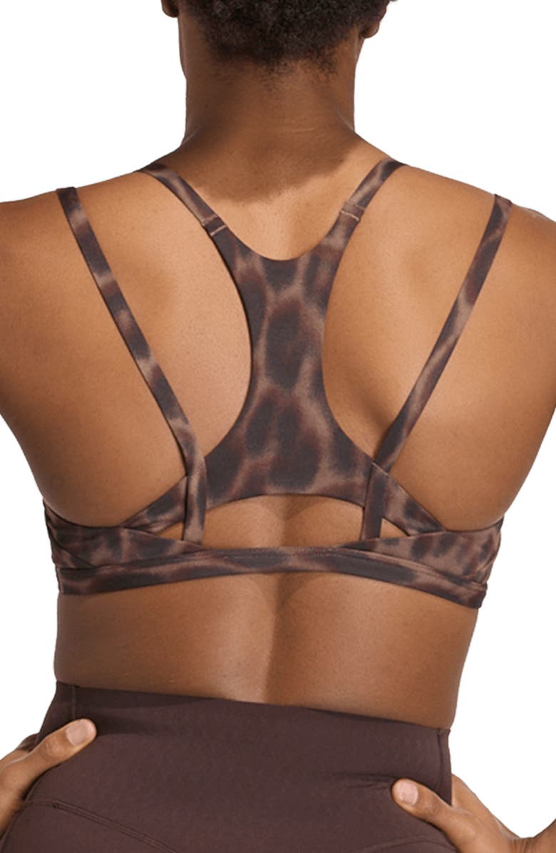 adidas Optime Leopard Strappy Light Support Climacool Sports Bra, Alternate, color, Earth Strata/ Black/ Print