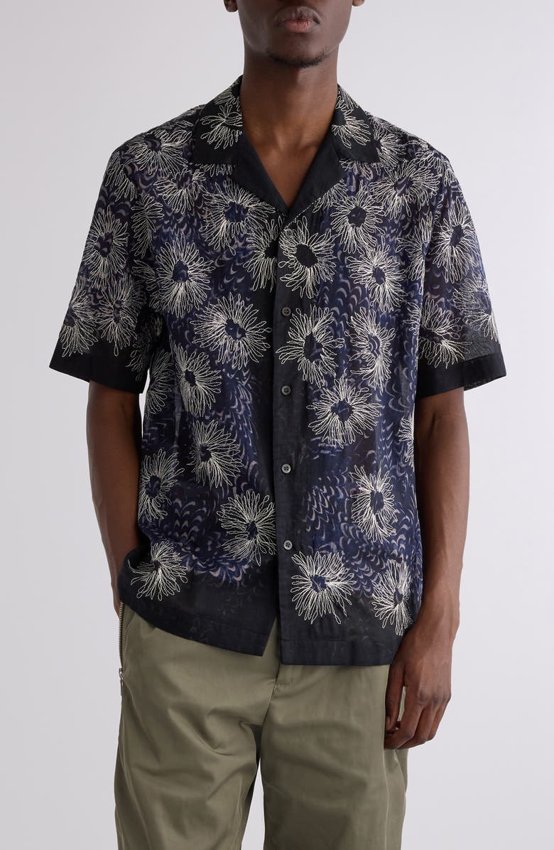 Dries Van Noten Carltone Floral Embroidered Camp Shirt, Main, color, 