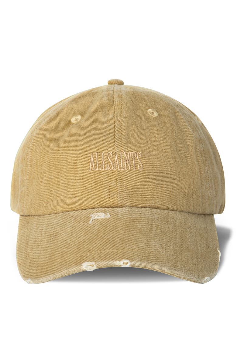 AllSaints Logo Embroidered Distressed Cotton Baseball Cap, Main, color,