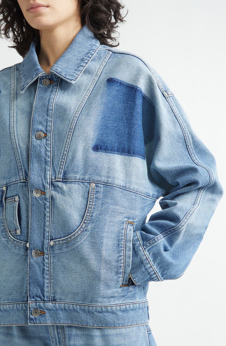 Stella McCartney Deconstructed Denim Jacket, Alternate, color, Mid Blue