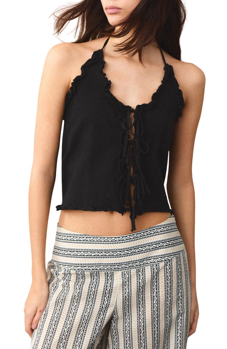 MANGO TEEN Bows Knit Halter Top, Main, color, Black
