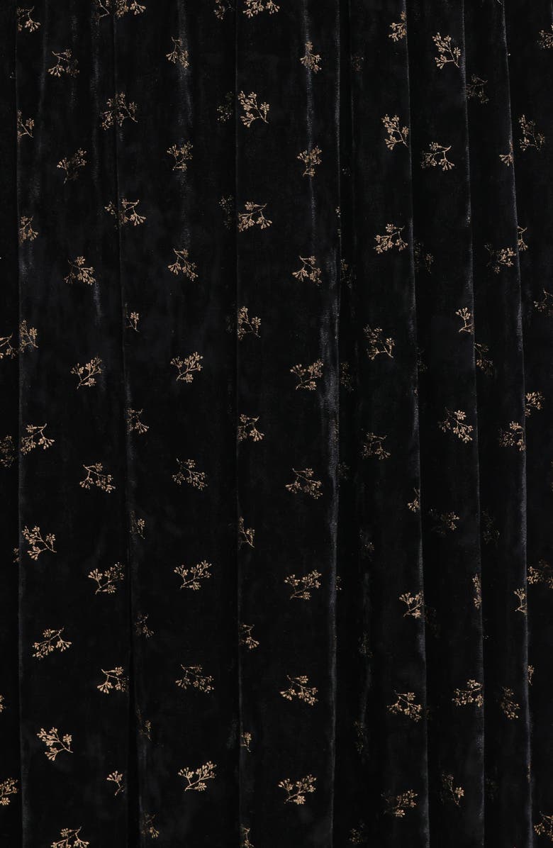Petal & Pup Farryn Floral Velvet Puff Sleeve Midi Dress, Alternate, color, Black/ Gold Velvet