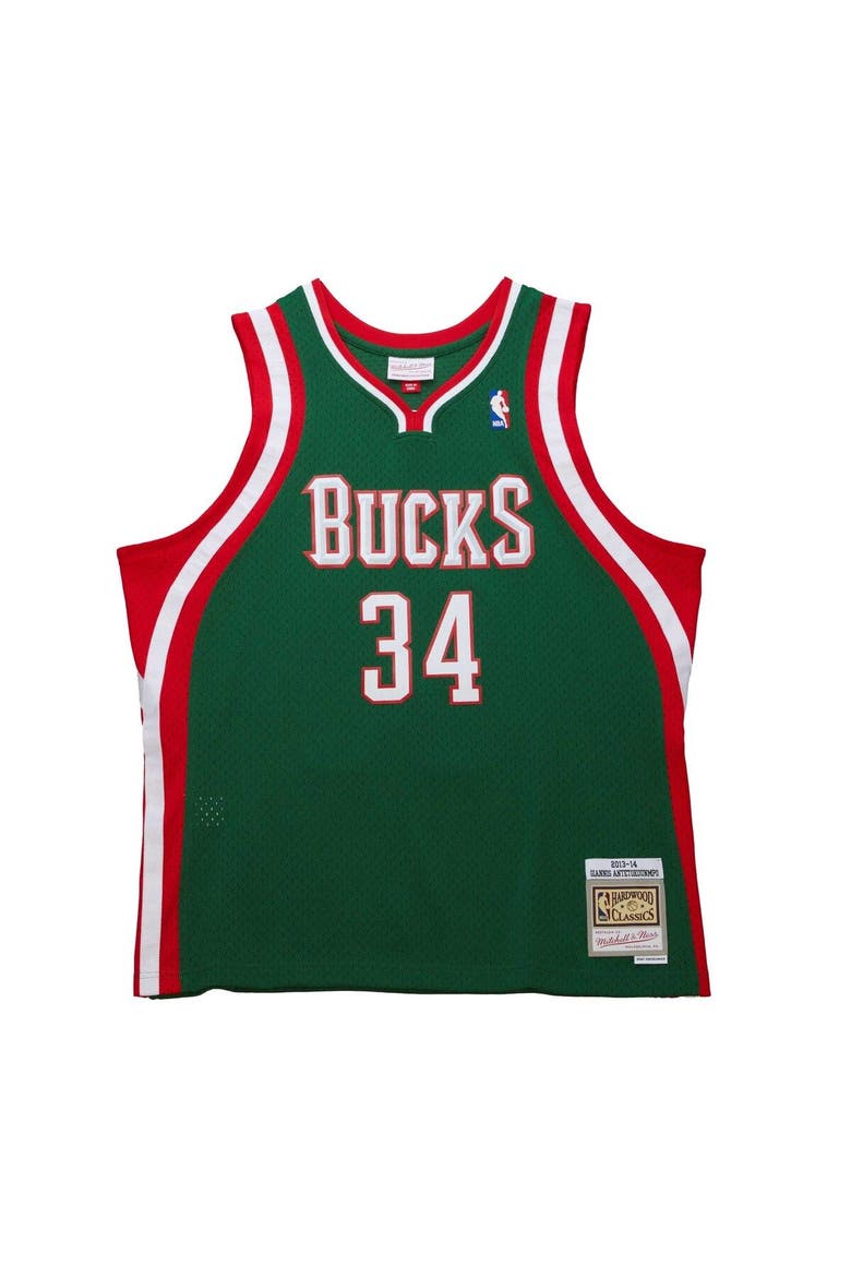 Men's Mitchell & Ness Giannis Antetokounmpo Hunter Green Milwaukee Bucks 2013/14 Hardwood Classics Swingman Jersey, Alternate, color, Hunter Green