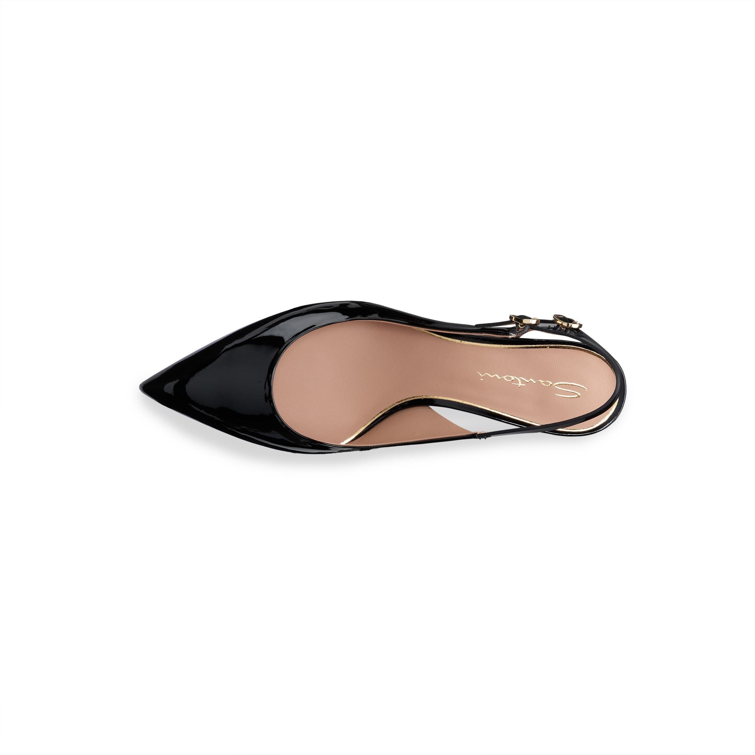 Santoni Women's patent leather mid-heel slingback, Alternate, color, Black