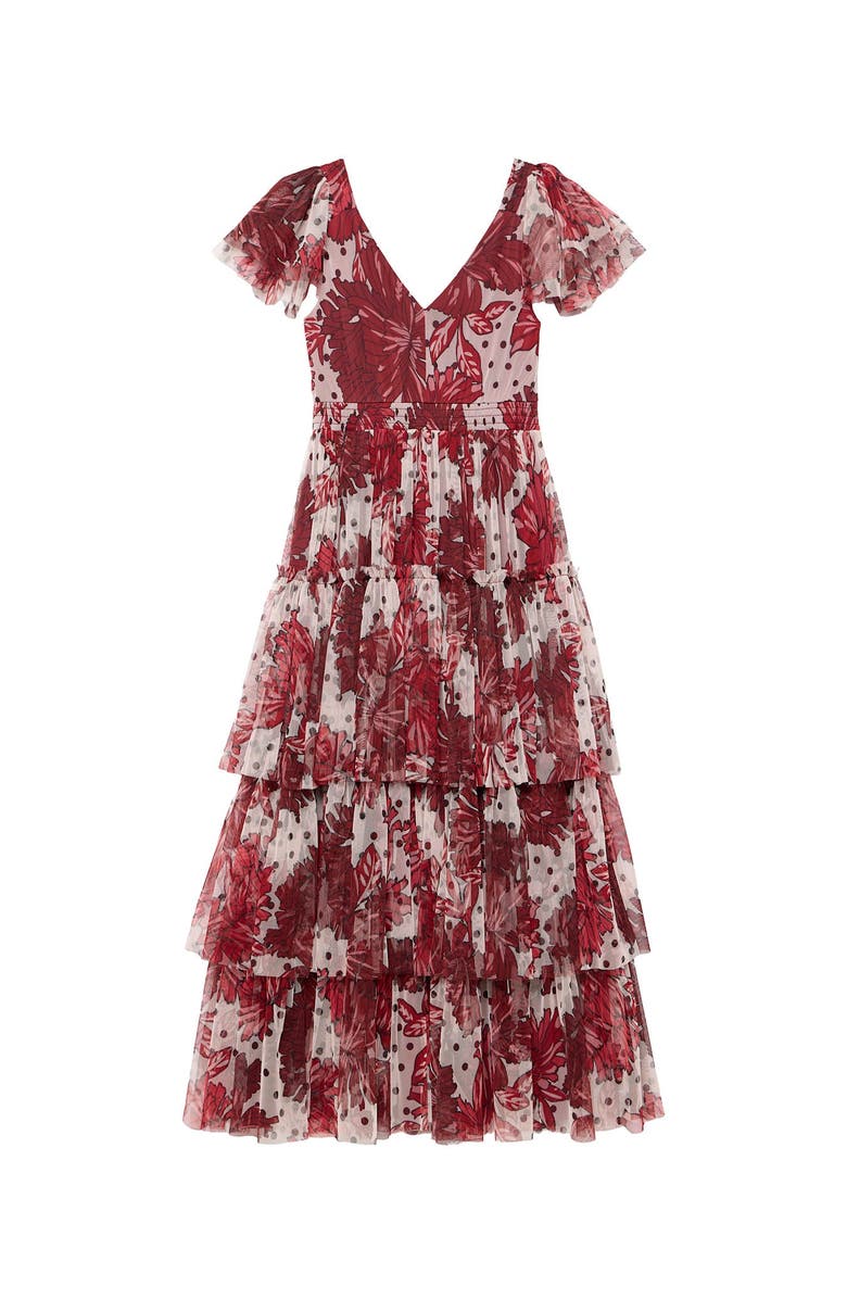 MINT VELVET Floral Print Tulle Midi Dress, Alternate, color, Red