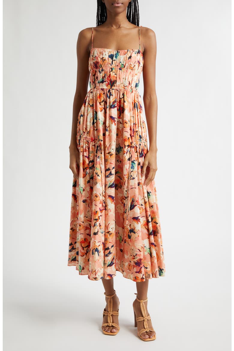 Vidri Floral Tiered Cotton Dress, Main, color, CAMELLIA
