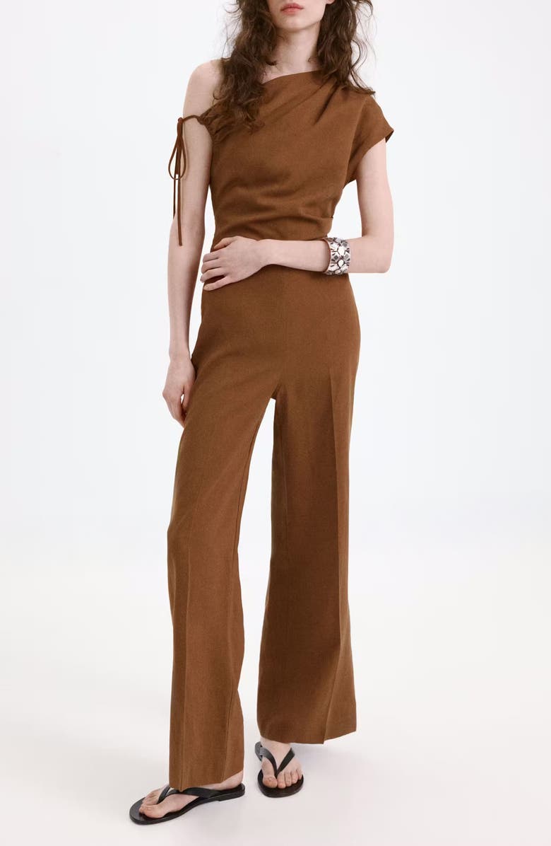 MANGO One-Shoulder Jumpsuit, Main, color, Tobacco Brown
