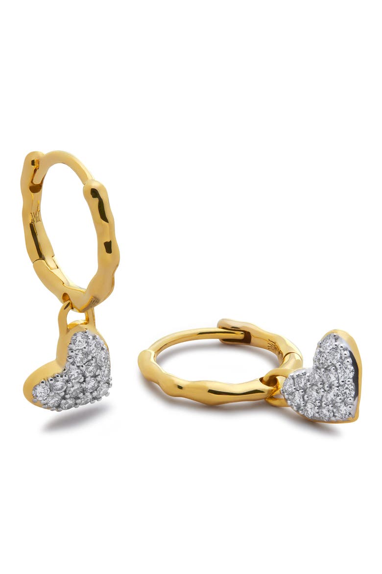 Lab-Created Diamond Heart Huggie Hoop Earrings, Main, color, 18K GOLD VERMEIL