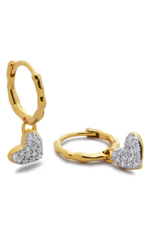 Lab-Created Diamond Heart Huggie Hoop Earrings