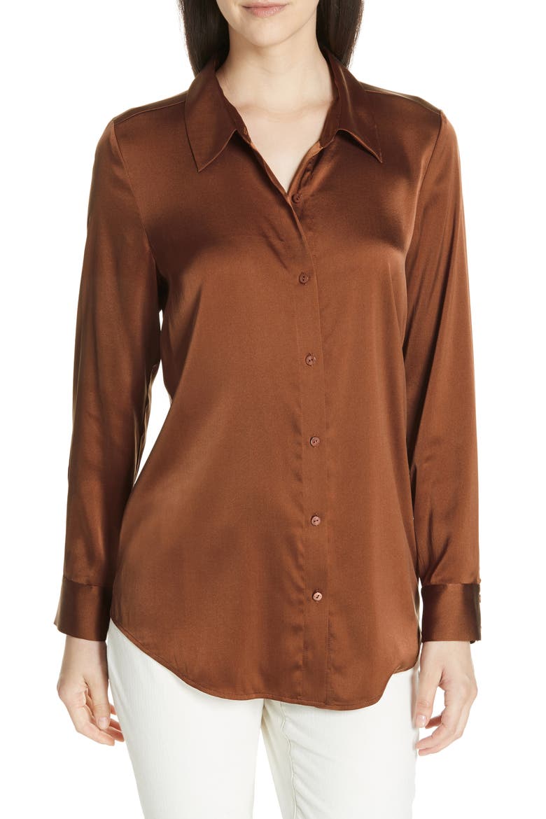 Stretch Silk Shirt, Main, color, NUTMEG