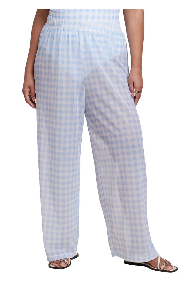 ELOQUII Wide Leg Cover-Up Pant, Main, color, Skyway Gingham