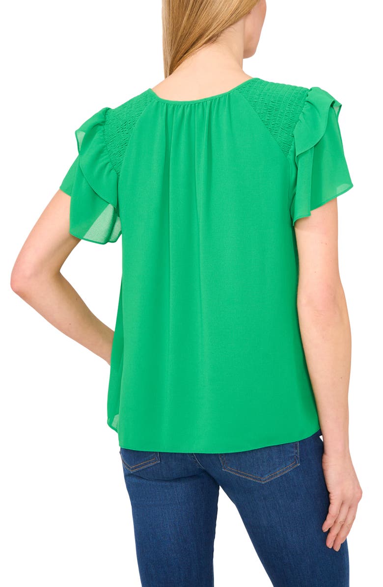CeCe Tie Neck Flutter Sleeve Top, Alternate, color, Medium Green