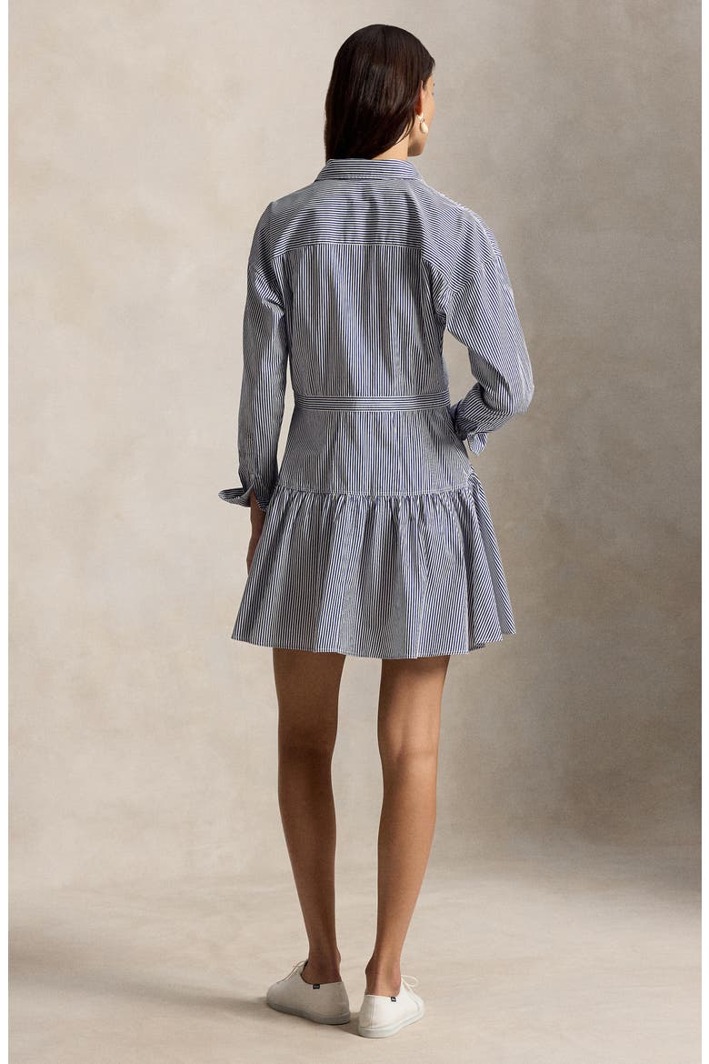 Long Sleeve Stripe Poplin Mini Shirtdress, Alternate, color, WHITE/ FALL ROYAL