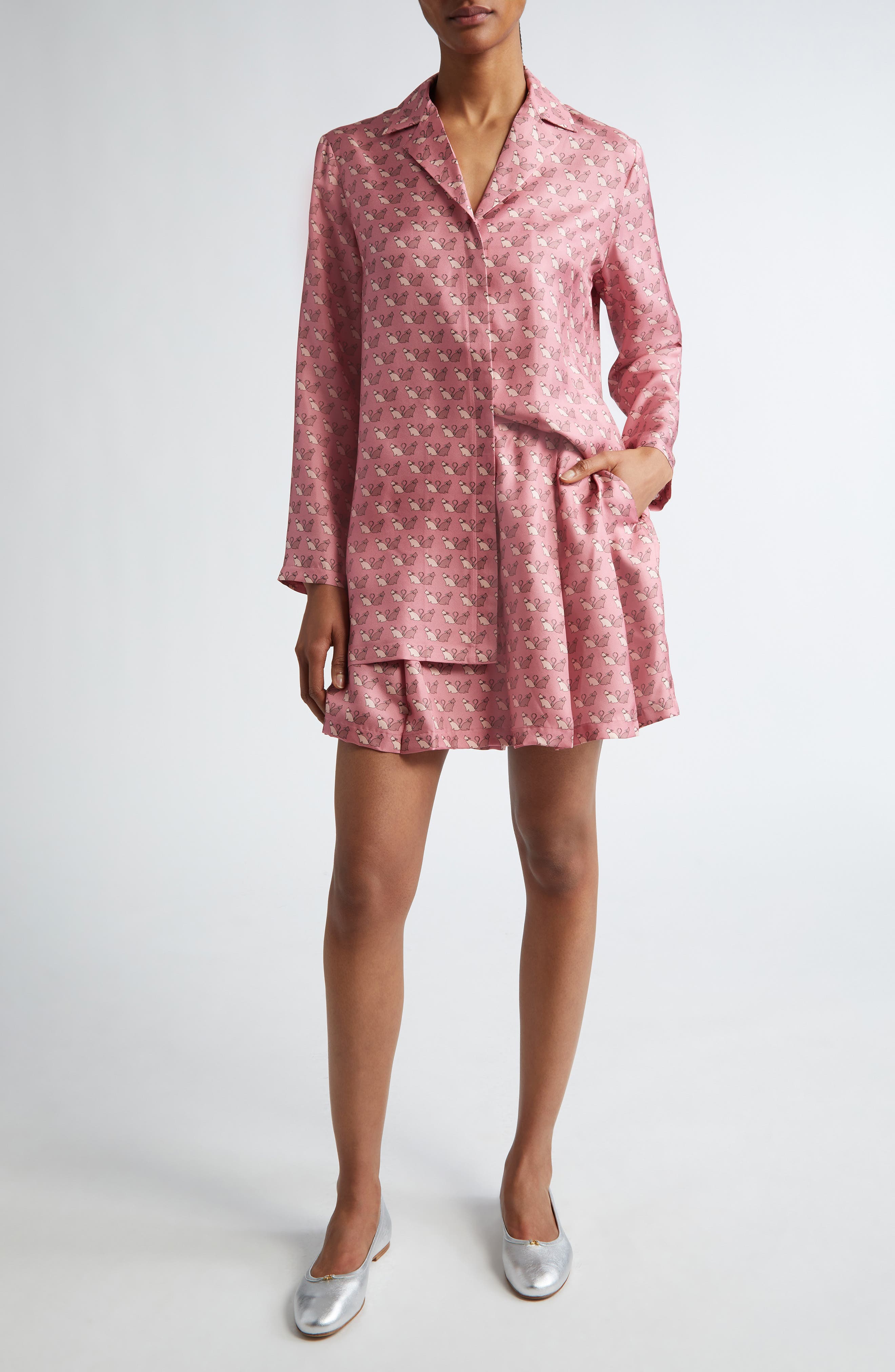 Clown Kitty Print Silk Twill Skort - image 2
