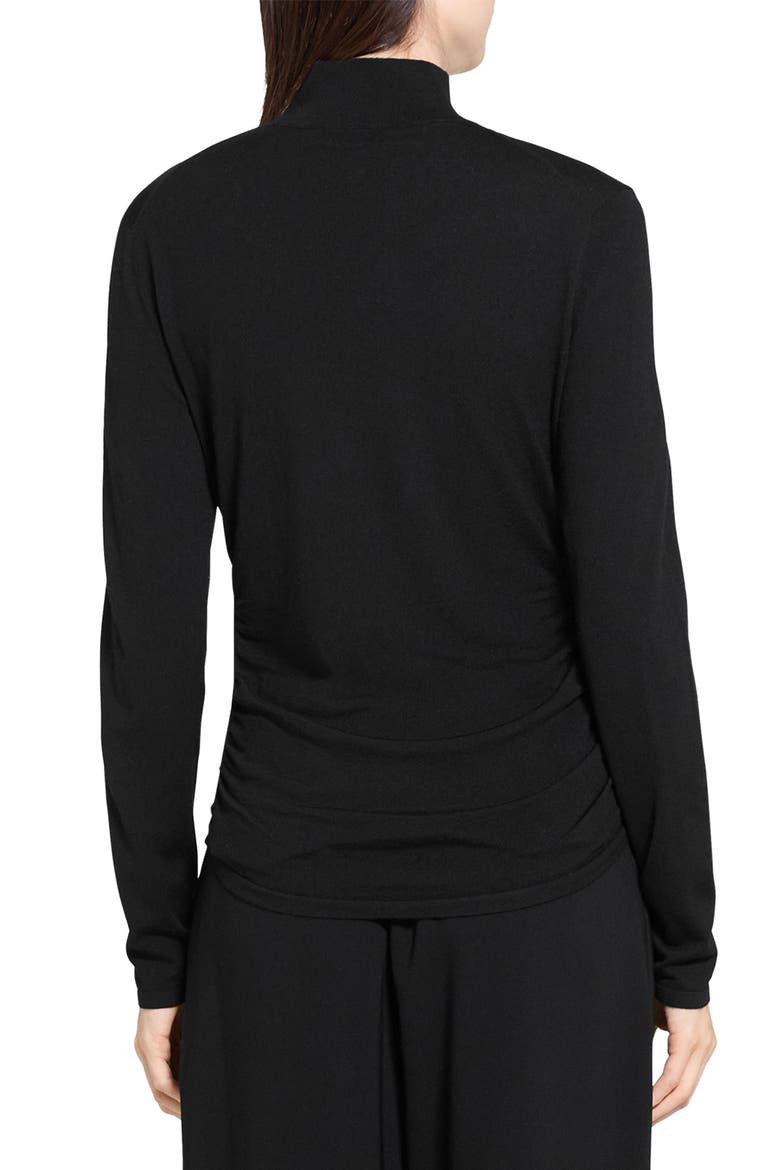 Shirred Mock Neck Merino Wool Top, Alternate, color, BLACK