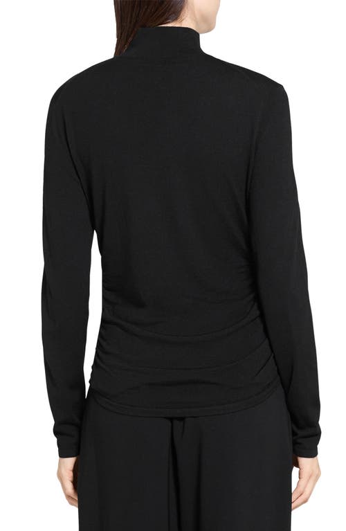 Theory Shirred Mock Neck Merino Wool Top In Black