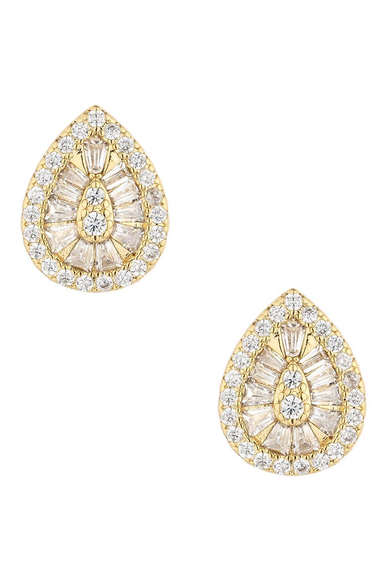 Small Cubic Zirconia Teardrop Stud Earrings, Main, color, GOLD