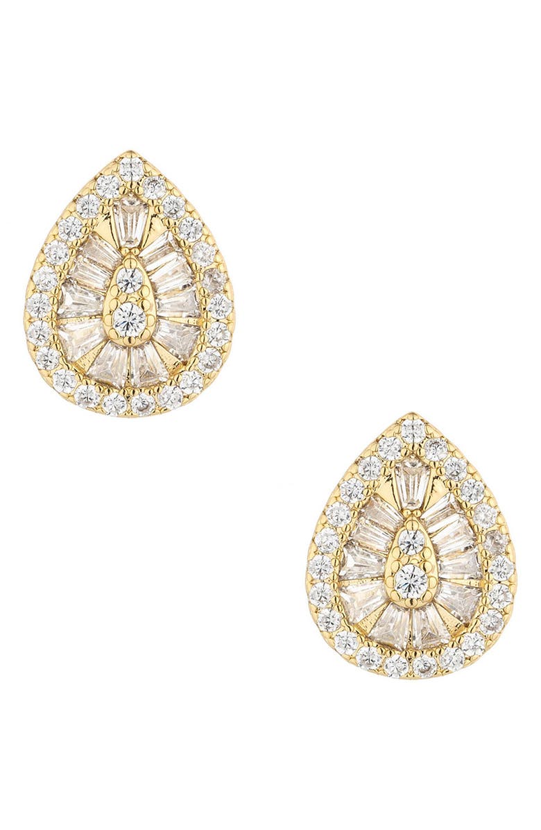 Ettika Small Cubic Zirconia Teardrop Stud Earrings, Main, color, Gold