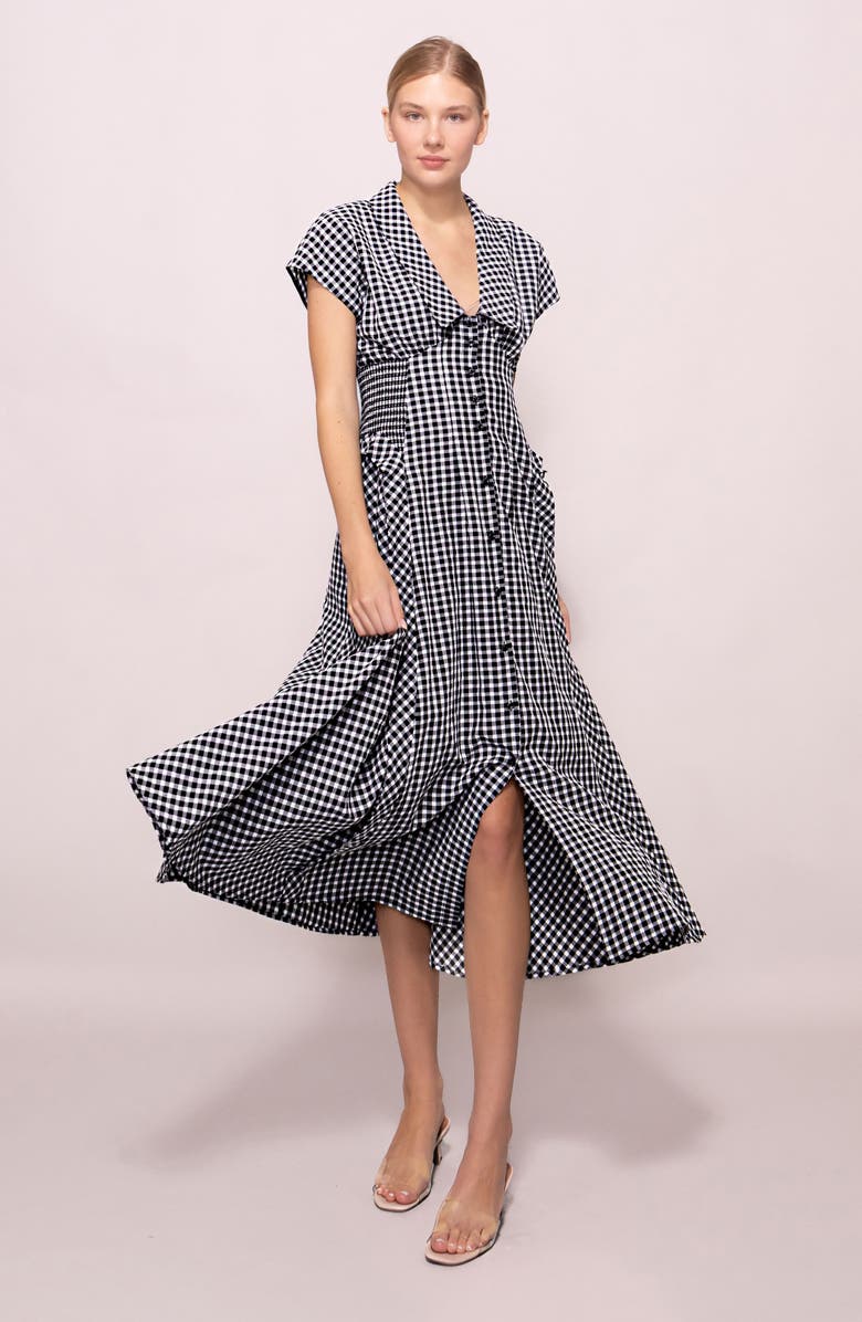 MELLODAY Gingham Smocked Waist Maxi Dress, Alternate, color, Black White Gingham