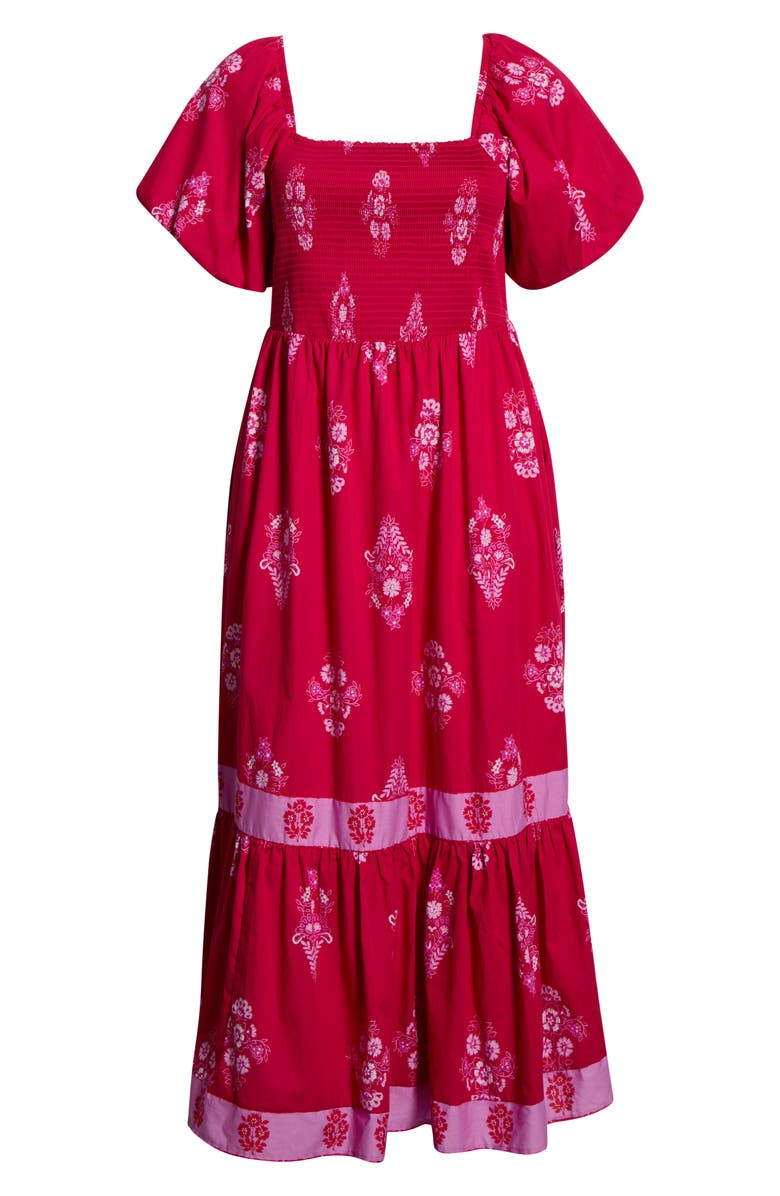 SUGARLIPS Mercer Floral Print Smocked Maxi Dress, Alternate, color, Berry