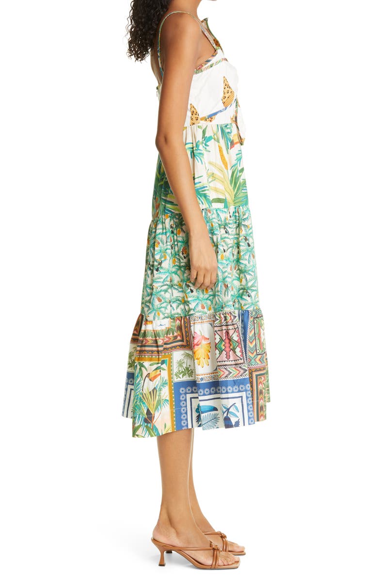 FARM Rio Mixed Prints Bow Sleeveless Midi Dress, Alternate, color, 