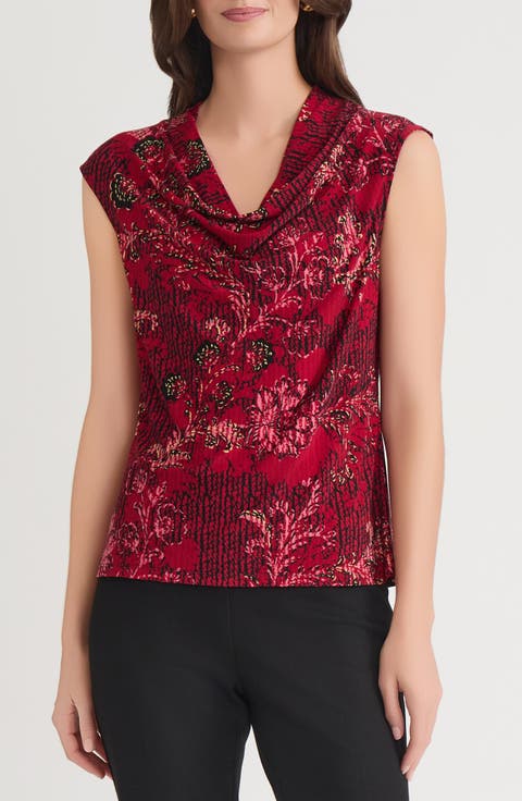 Floral Cowl Neck Cap Sleeve Top